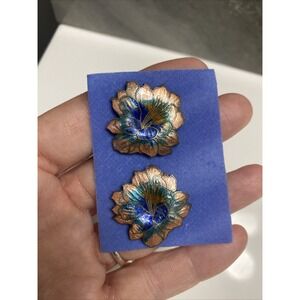 Vintage, unbranded, pierced, colorful, flower-shaped,‎ small enameled earrings